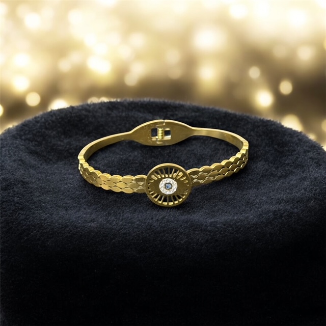 Γυναικείο Ατσάλινο Βραχιόλι Χρυσό με Ήλιο & Λάμψη Στρας